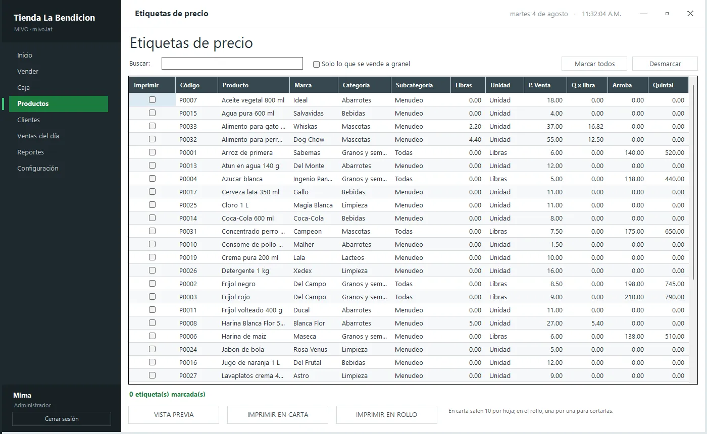 Etiquetas para el estante